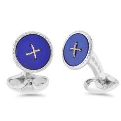Sterling Silver Lapis Lazuli Dress Stud Set With Gold Stitch