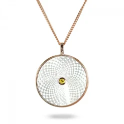 Sterling Silver Large Pendant with White Mother-of-Pearl and Yellow Sa