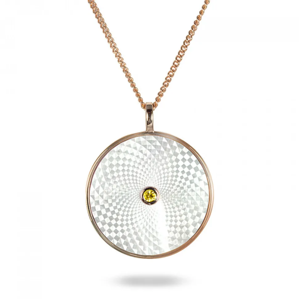 Sterling Silver Large Pendant with White Mother-of-Pearl and Yellow Sa