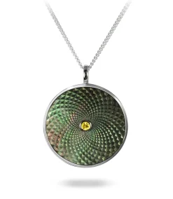 Sterling Silver Large Pendant with Grey Mother-of-Pearl and Yellow Sap