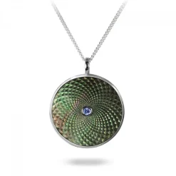 Sterling Silver Large Pendant with Grey Mother-of-Pearl and Blue Sapph