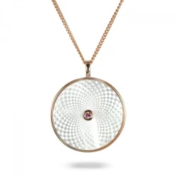 Sterling Silver Large Pendant with White Mother-of-Pearl and Pink Sapp
