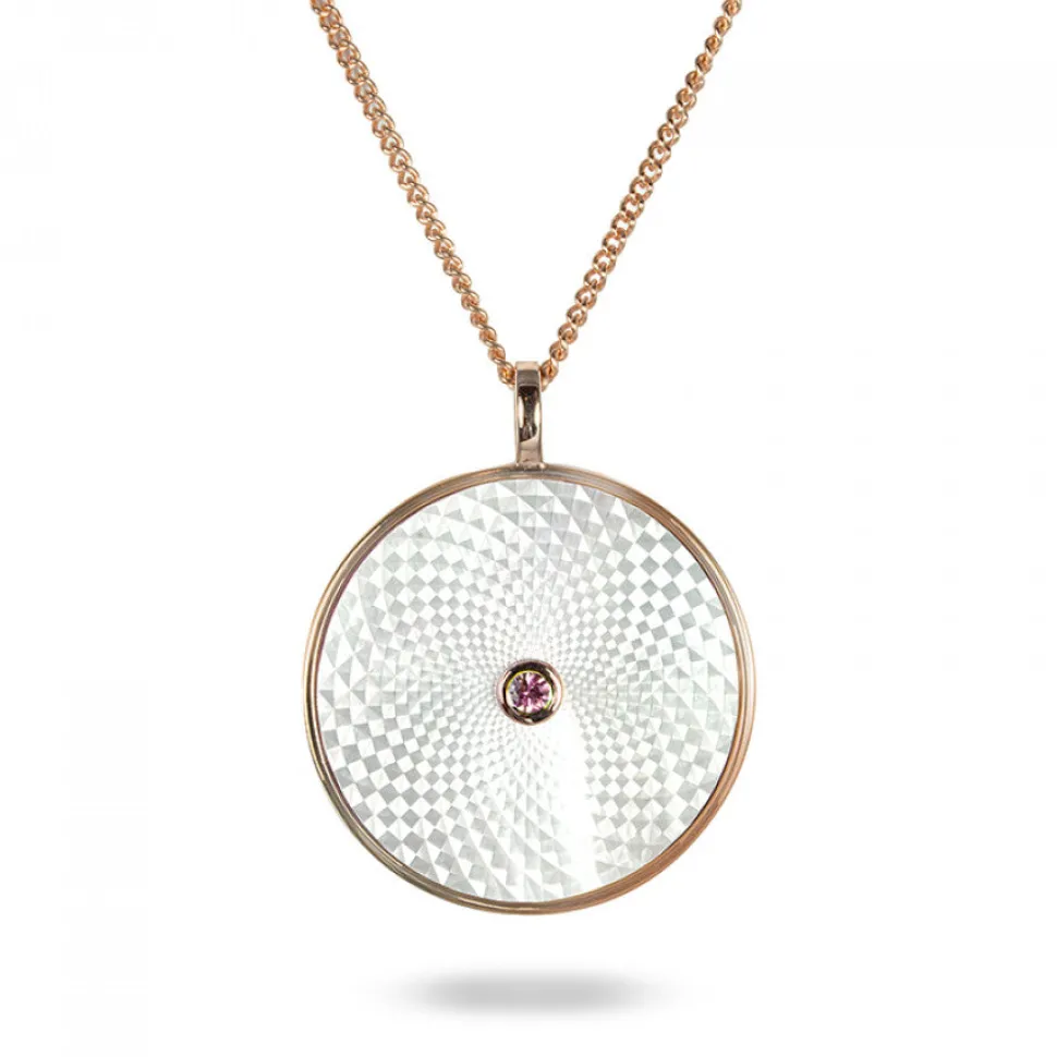 Sterling Silver Large Pendant with White Mother-of-Pearl and Pink Sapp