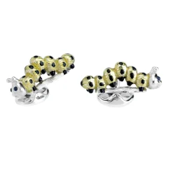 Sterling Silver Lemon Yellow and Black Enamel Caterpillar Cufflinks