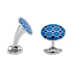 Sterling Silver Light And Dark Blue Pattern Cufflinks