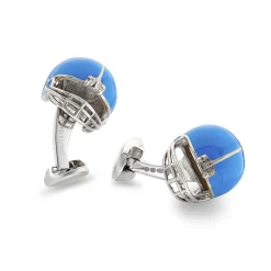 Sterling Silver Light Blue American Football Helmet Cufflinks