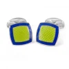 Sterling Silver Lime Green Enamel Cufflinks with Nitric Blue Border