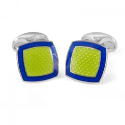 Sterling Silver Lime Green Enamel Cufflinks with Nitric Blue Border