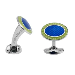 Sterling Silver Lime Green & Nitric Blue Enamel Cufflinks