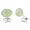 Sterling Silver Lime Green And Grey Enamel Chequer Pattern Cufflinks
