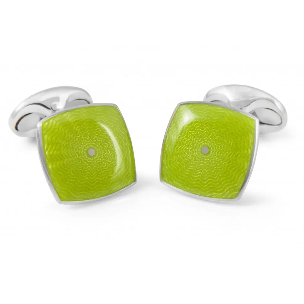 Sterling Silver Lime Green Enamel Cufflinks