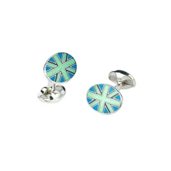 Sterling Silver Lime Green, Black and Blue Union Jack Cufflinks