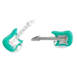 Sterling Silver Mint Green Enamel Guitar Cufflinks