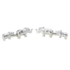 Sterling Silver Mother and Baby Elephant Cufflinks