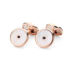 Sterling Silver Mother of Pearl And Sapphire Cufflinks In Rose Gold
