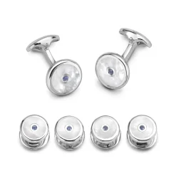 Sterling Silver Mother Of Pearl And Sapphire Dress Set