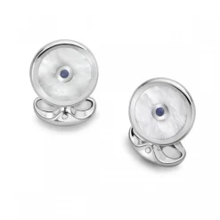 Sterling Silver Mother Of Pearl And Sapphire Dress Set