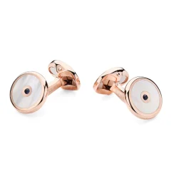Sterling Silver Mother Of Pearl And Sapphire Dress Set In Rose Gold