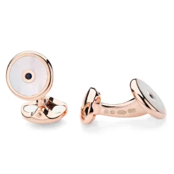 Sterling Silver Mother Of Pearl And Sapphire Dress Set In Rose Gold