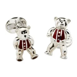 Sterling Silver Moveable Red Teddy Bear Cufflinks