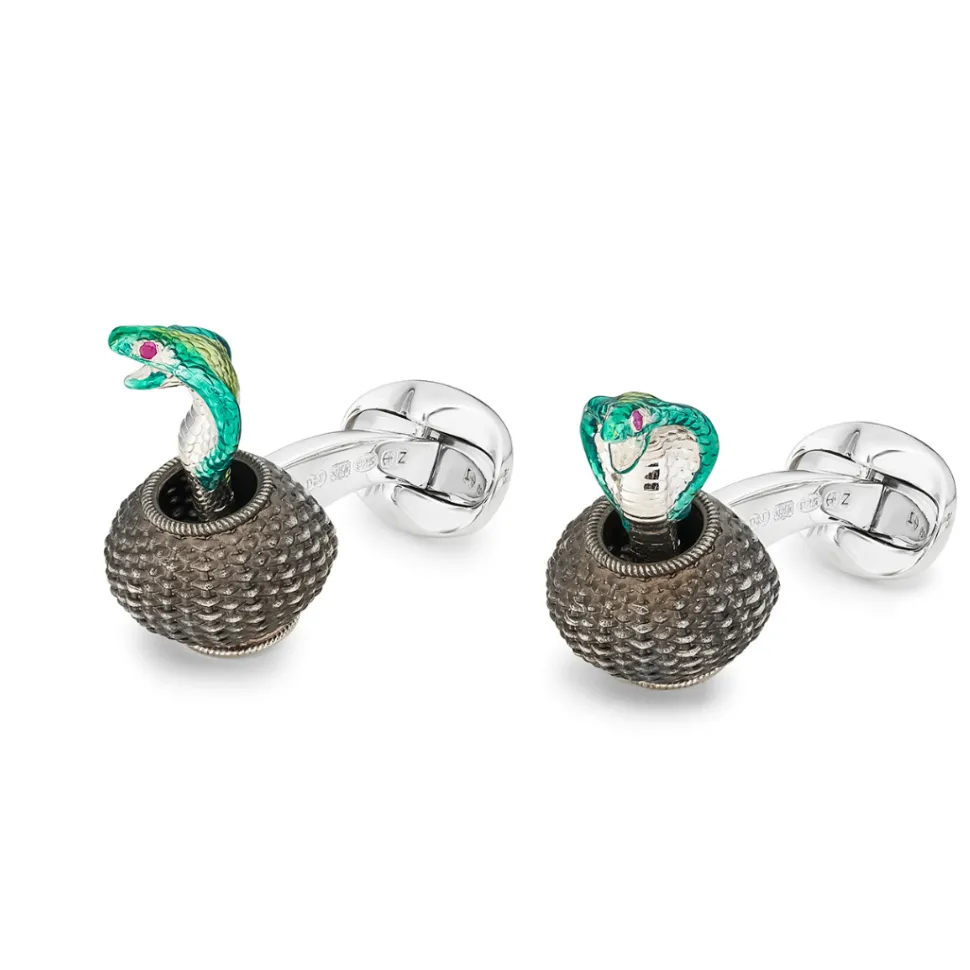 Sterling Silver Moving Cobra Cufflinks