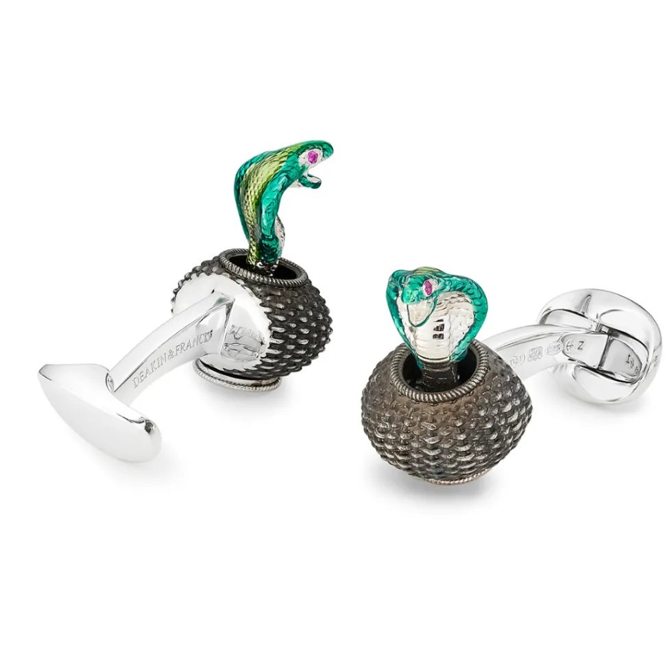 Sterling Silver Moving Cobra Cufflinks