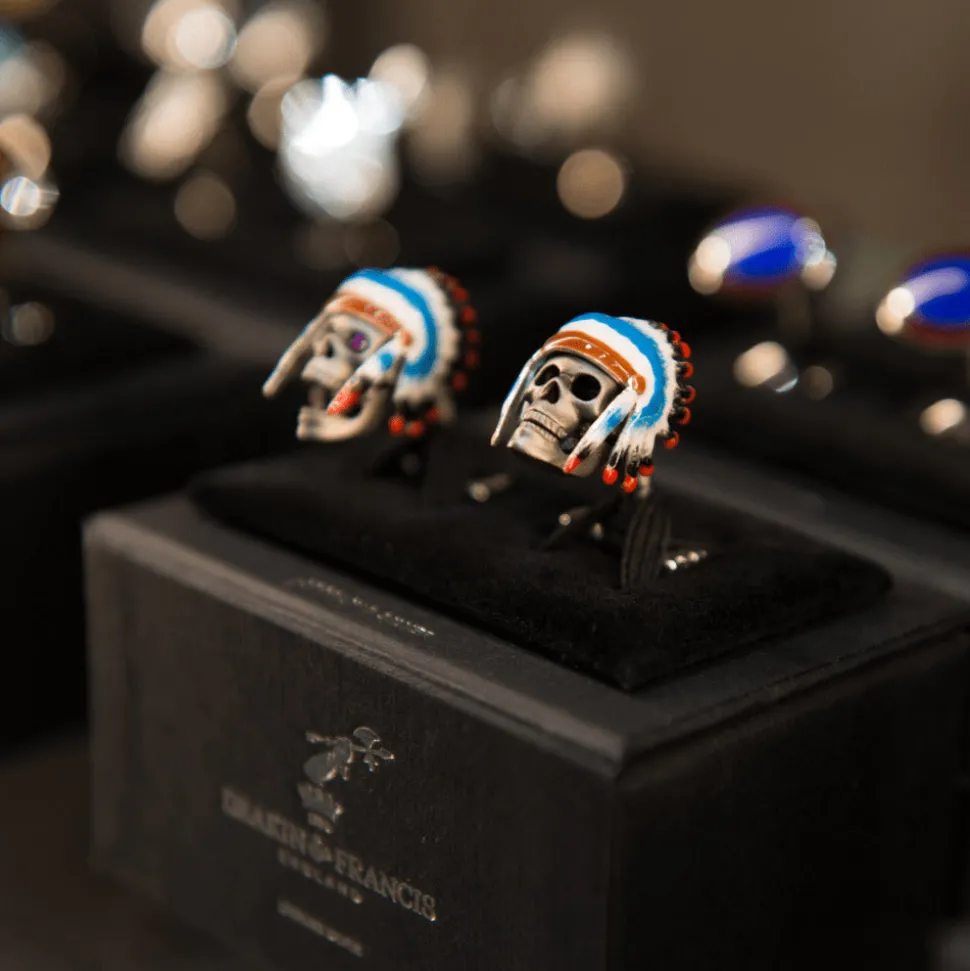 Sterling Silver Native American Skull Cufflinks