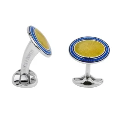 Sterling Silver Navy Blue, Royal Blue & Bright Yellow Enamel Cufflinks