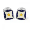 Sterling Silver Navy Blue & Yellow Pattern Enamel Cufflinks
