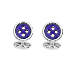 Sterling Silver Navy Blue Button Cufflinks