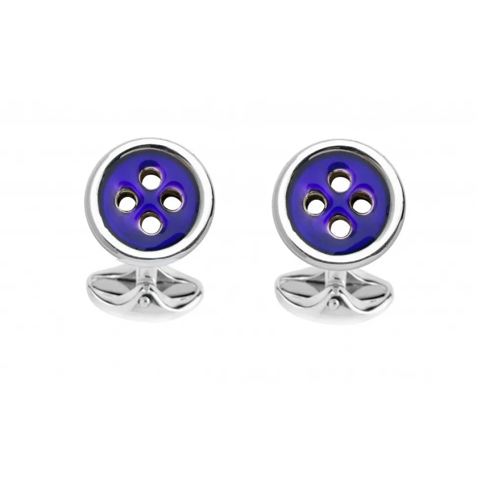 Sterling Silver Navy Blue Button Cufflinks