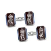 Sterling Silver Oblong Chain Link Coronation Cufflinks - Red Cufflinks