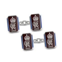Sterling Silver Oblong Chain Link Coronation Cufflinks - Red Cufflinks
