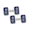 Sterling Silver Oblong Chain Link Coronation Cufflinks - Blue Cufflink