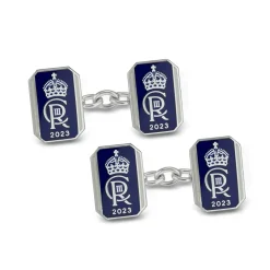 Sterling Silver Oblong Chain Link Coronation Cufflinks - Blue Cufflink