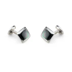 Sterling Silver Oblong Cufflinks with Grey Mother-of-Pearl Inlay