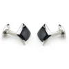 Sterling Silver Oblong Cufflinks with Onyx Inlay