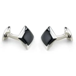 Sterling Silver Oblong Cufflinks with Onyx Inlay