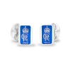 Sterling Silver Oblong Two Colour Enamel Coronation Cufflinks - Blue C