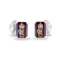 Sterling Silver Oblong Two Colour Enamel Coronation Cufflinks - Red Cu
