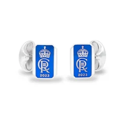 Sterling Silver Oblong Two Colour Enamel Coronation Cufflinks - Blue C