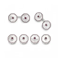 Sterling Silver Octagonal Mother Of Pearl And Ruby Dress Set