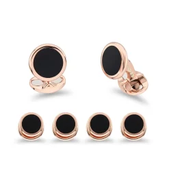 Sterling Silver Onyx Inlay Dress Set In Rose Gold