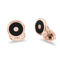 Sterling Silver Onyx Inlay Cufflinks With Diamond Centre In Rose Gold