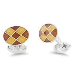 Sterling Silver Orange And Yellow Chequer Pattern Cufflinks