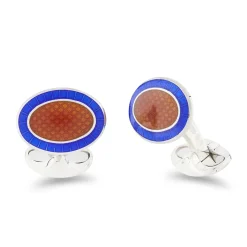 Sterling Silver Orange And Royal Blue Enamel Cufflinks