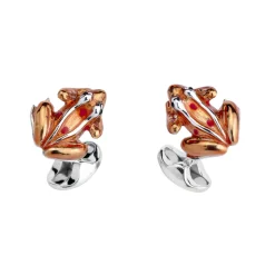 Sterling Silver Orange And Red Enamel Frog Cufflinks