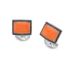 Sterling Silver Orange Enamel Cufflinks With Black Spinel Border