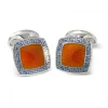 Sterling Silver Orange Enamel Cufflinks with Purple Patterened Border