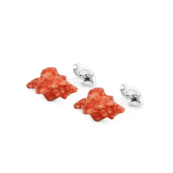Sterling Silver Orange Enamel Seashell Cufflinks